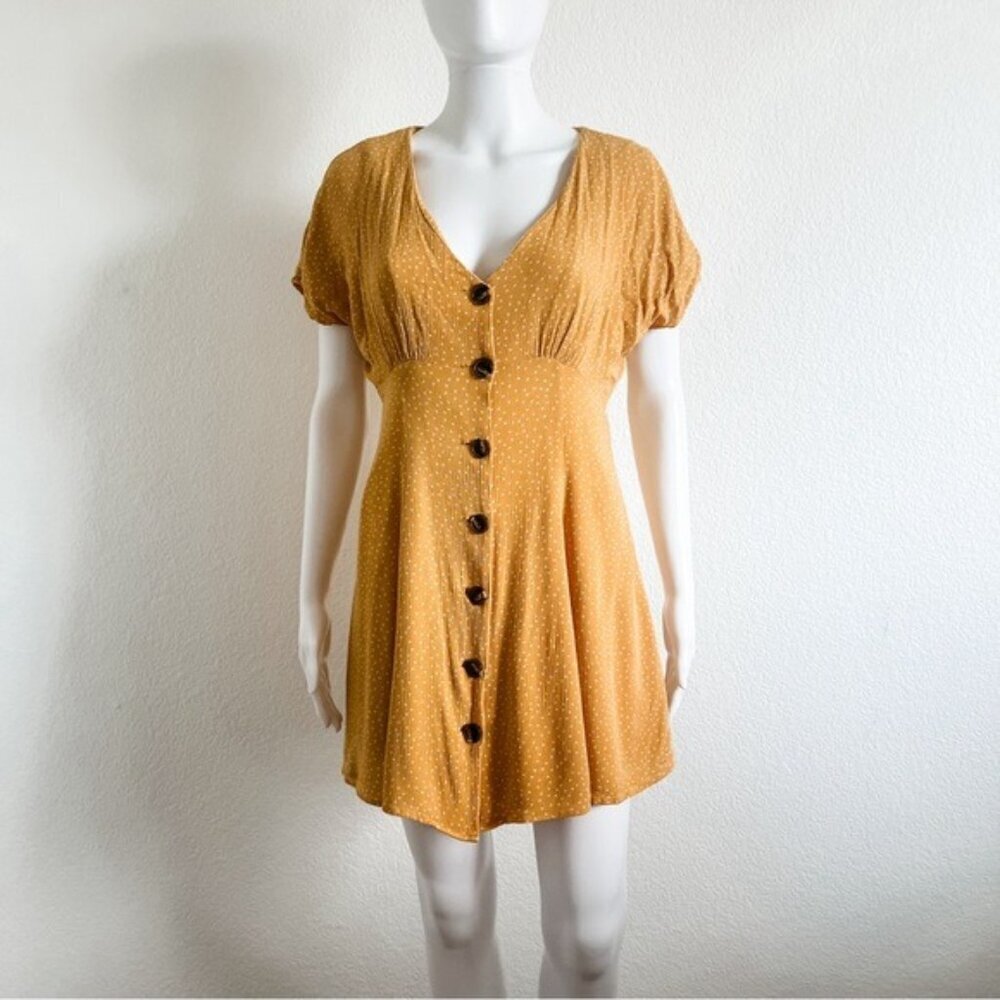 BP Medium Polka Dot Button Front Swing Mini Dress Dolman Sleeve V-Neck